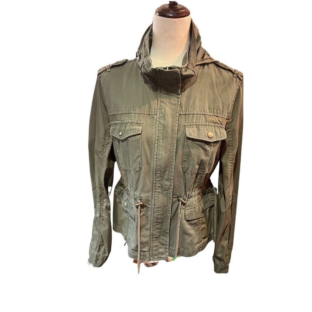 American Rag Field Jacket Large Army Military Green XL Mixed Media Fabric Hood